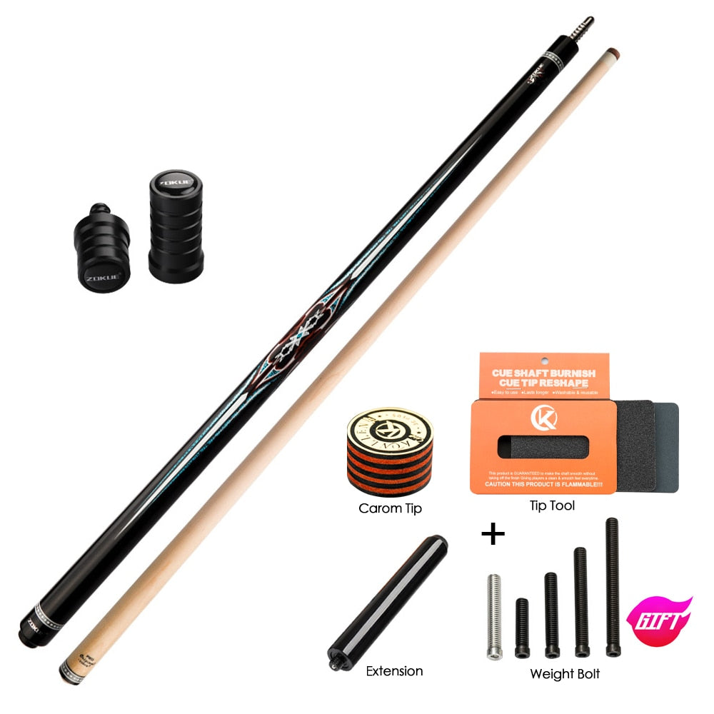 ZOKUE Carom Stick Professional Carom Billiard Cue Korean 3 Cushion Billiard Cue Carom Taper 12mm Tip 142 cm Libre Cue with Case