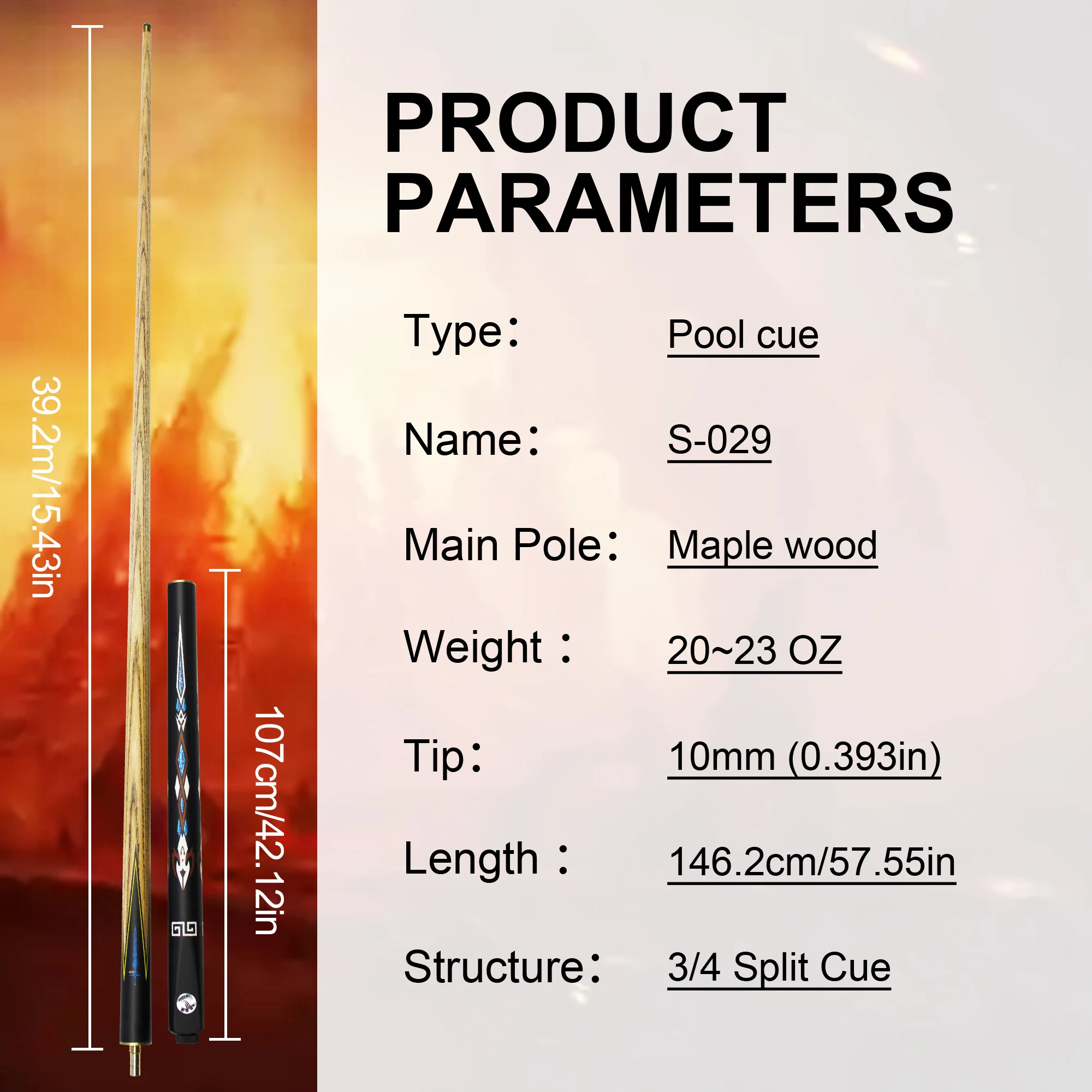 10mm Tip Cue 3/4 Pool Cue with North American Ash Front & Walnut Handle Brass Vacuum Joint Master Craftsmanship