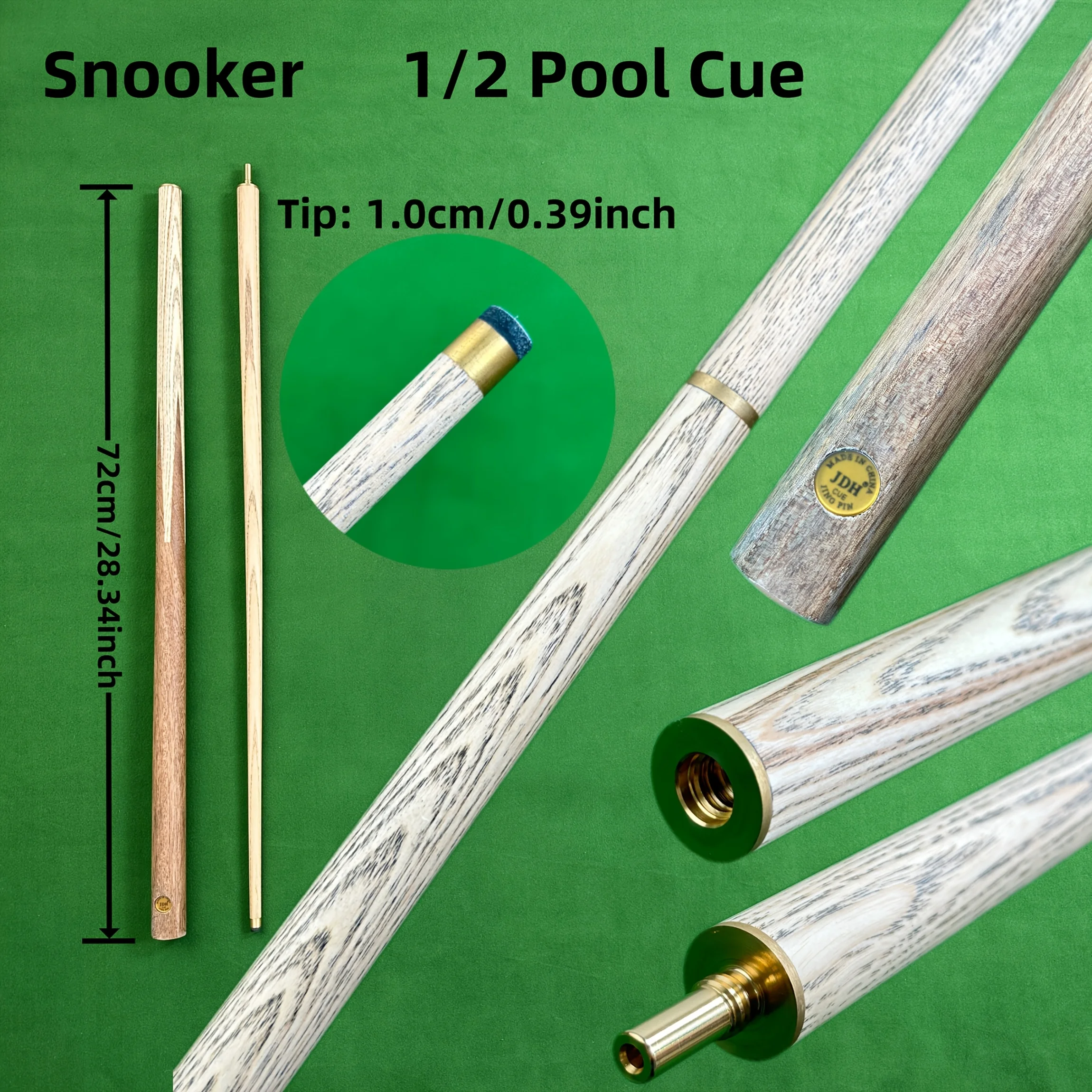 1pc Snooker Cue 1/2 Joint Structure Brass Mid-Ring Tip Solid Wood Pool Cue