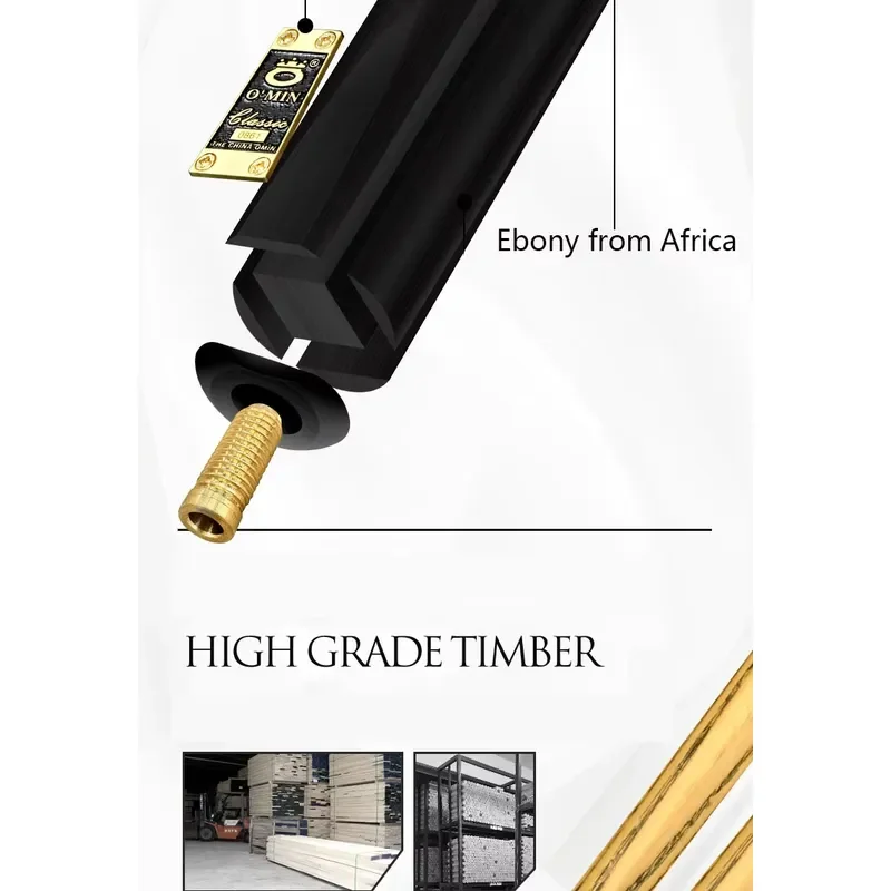 for Omin Brand Classic 3/4 Jointed Two Pieces Cue Handmade Ash Wood Snooker Cue Ebony Pool Break Snooker and Billiard Cues