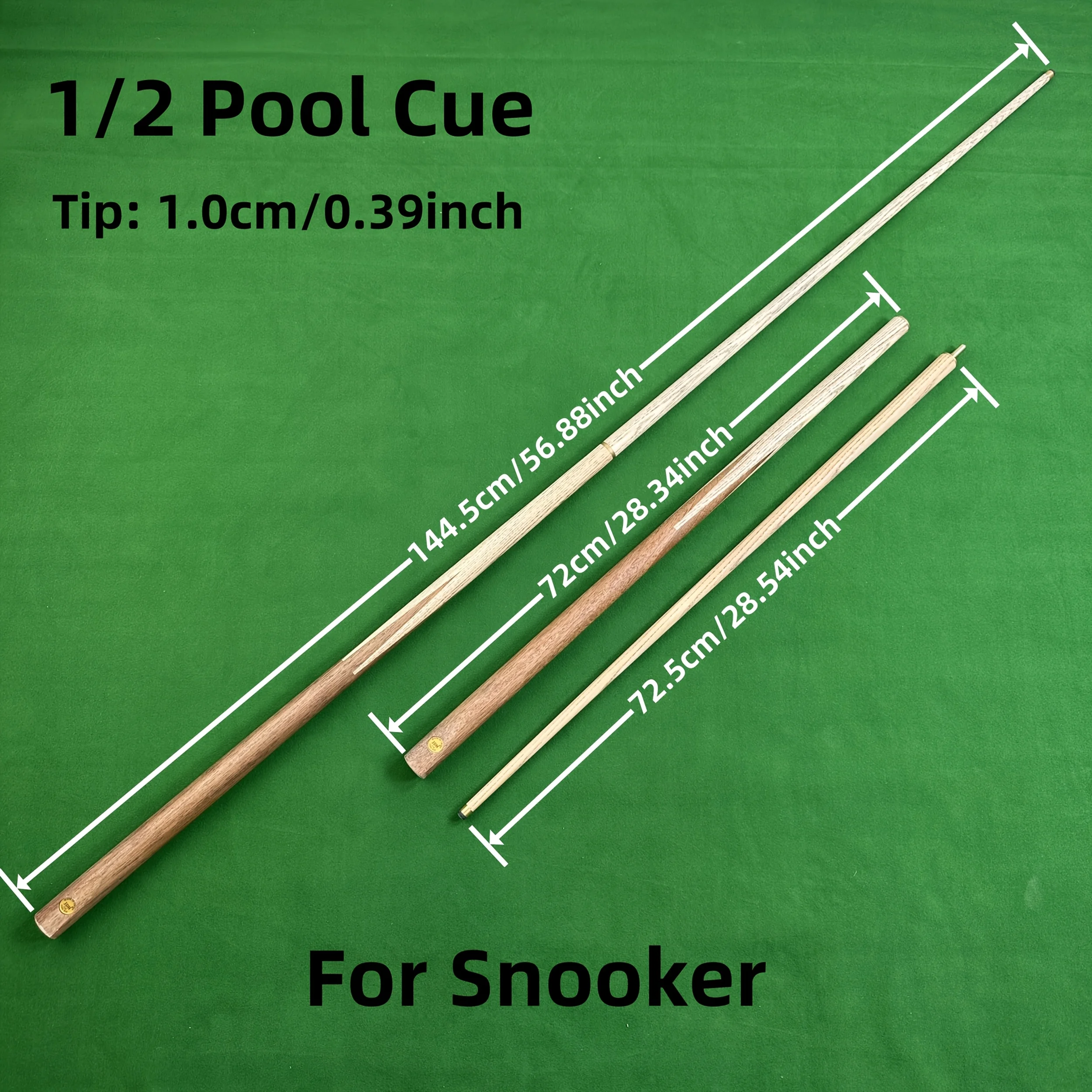 1pc Snooker Cue 1/2 Joint Structure Brass Mid-Ring Tip Solid Wood Pool Cue