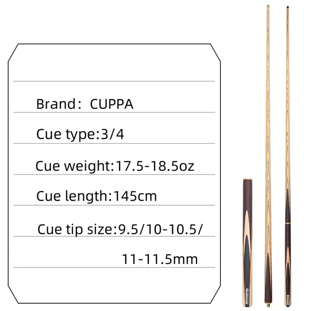 CUPPA 57" Traditional Snooker Billiard Pool Cue Stick 9.5/10/11.5mm + Extender + Case Set