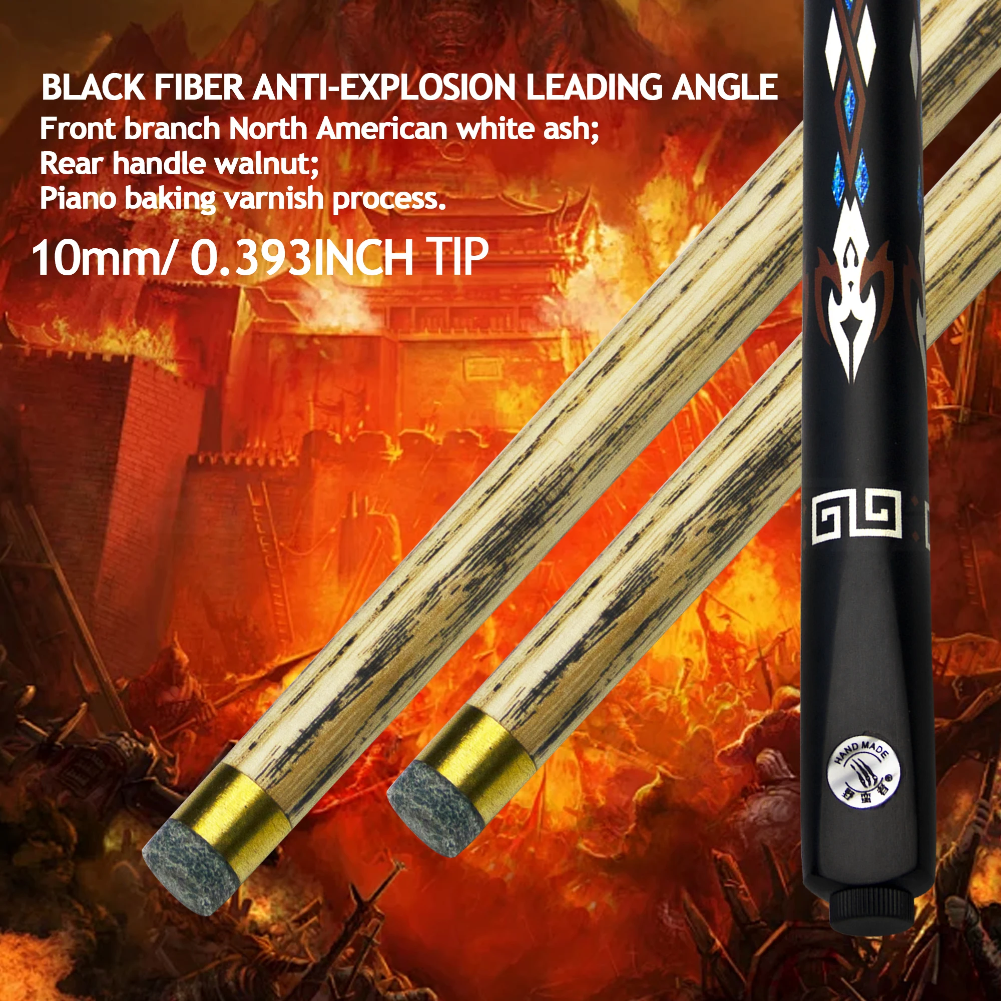 10mm Tip Cue 3/4 Pool Cue with North American Ash Front & Walnut Handle Brass Vacuum Joint Master Craftsmanship